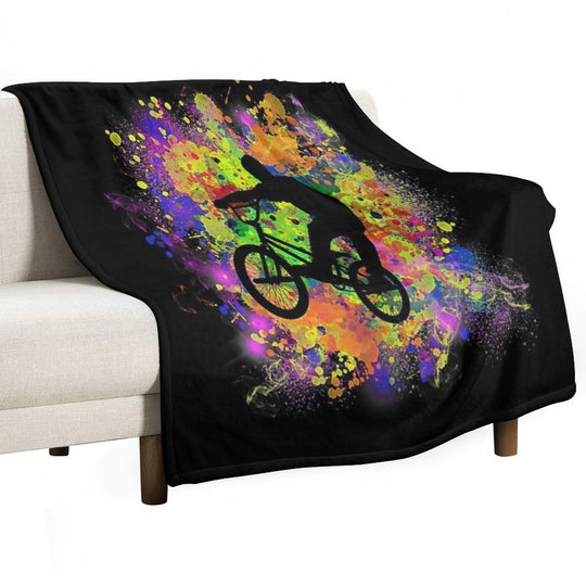 Extreme Sports BMX Bike Coloured Splash Illustration Shrink-resistant Throw Blanket