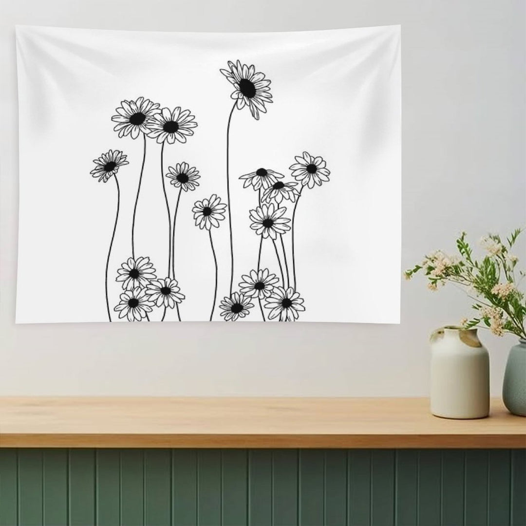 Daisies Botanical Line Drawing Tapestry
