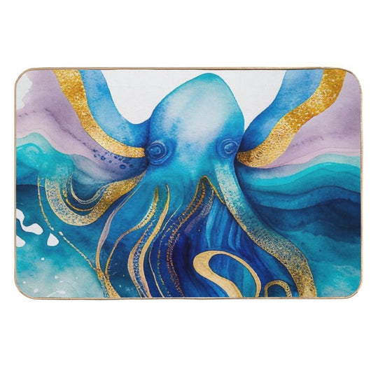 Octopus OceanTales Watercolor Sea Gold Modern Artwork Painting  Easy To Clean Bath Mat