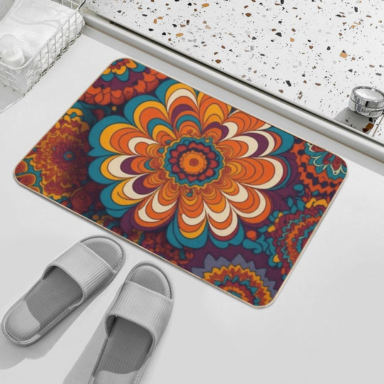 Flower Power Colourful Flower Pattern  Easy To Clean Bath Mat