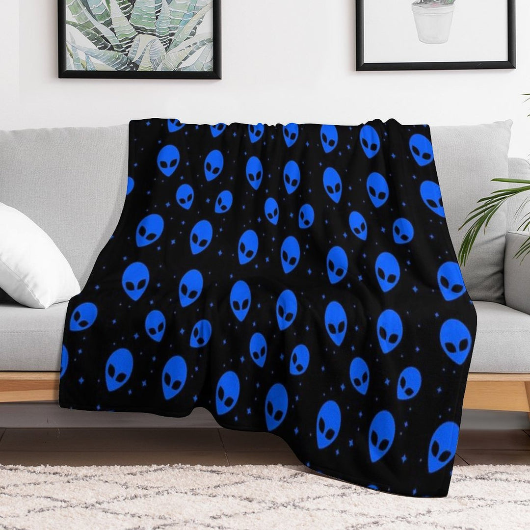 Blue And Black Alien Pattern Sustainable Throw Blanket