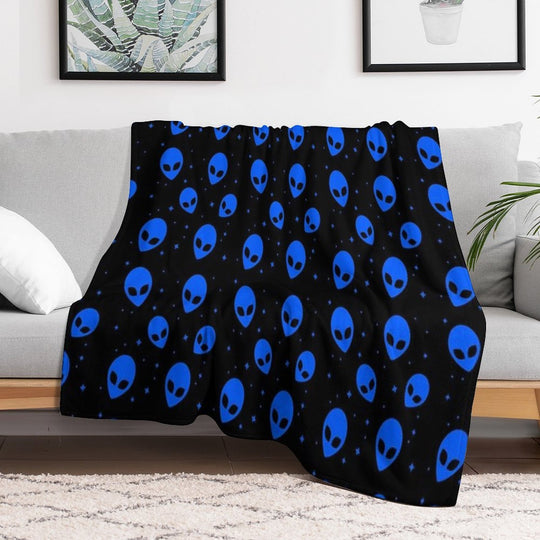 Blue And Black Alien Pattern Sustainable Throw Blanket