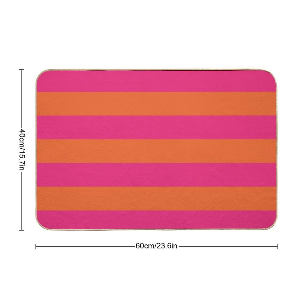 Orange Pop And Hot Neon Pink Horizontal Stripes  Long-Lasting Bath Mat