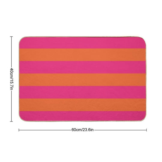 Orange Pop And Hot Neon Pink Horizontal Stripes  Long-Lasting Bath Mat