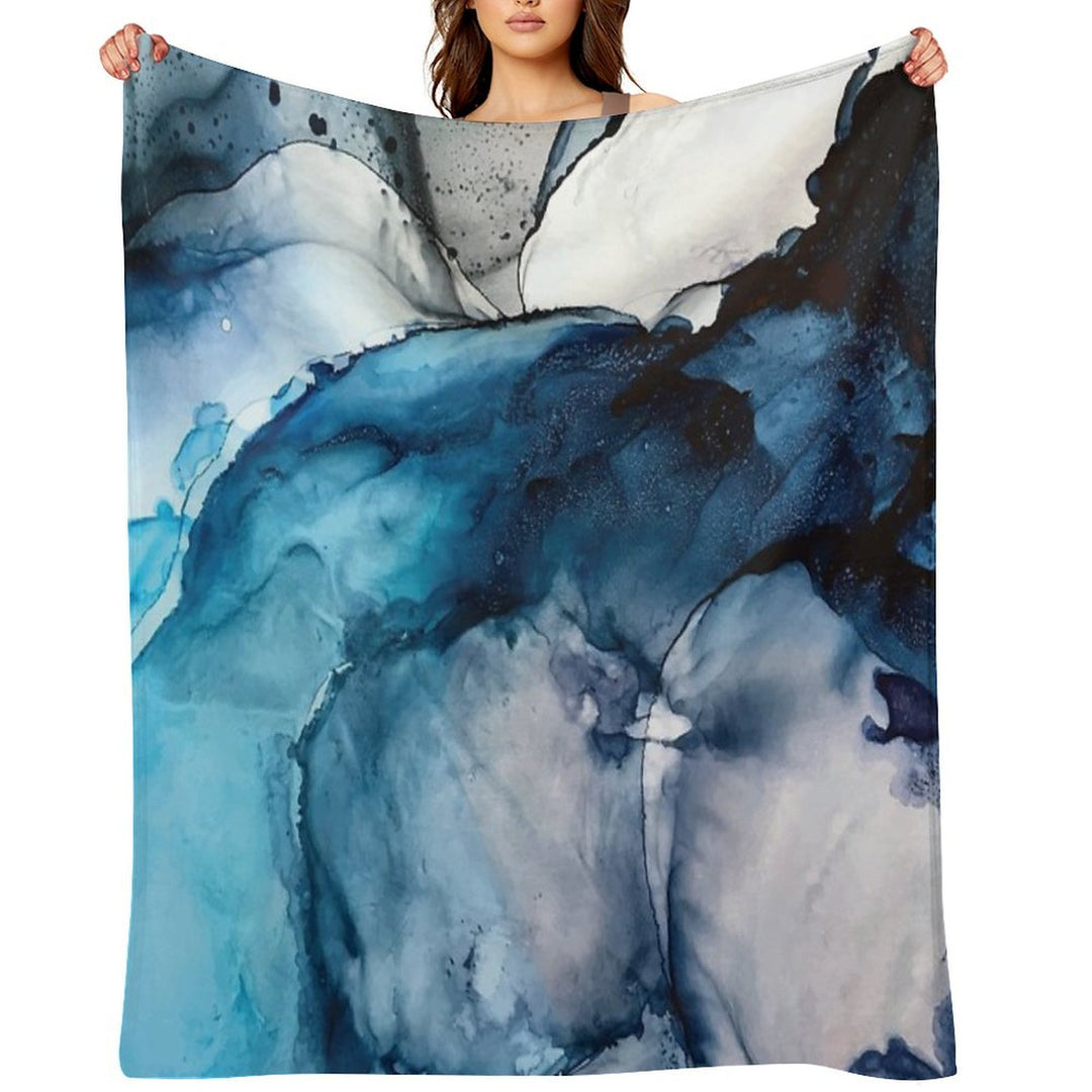White Sand Blue Sea - Alcohol Ink Painting Premium Throw Blanket