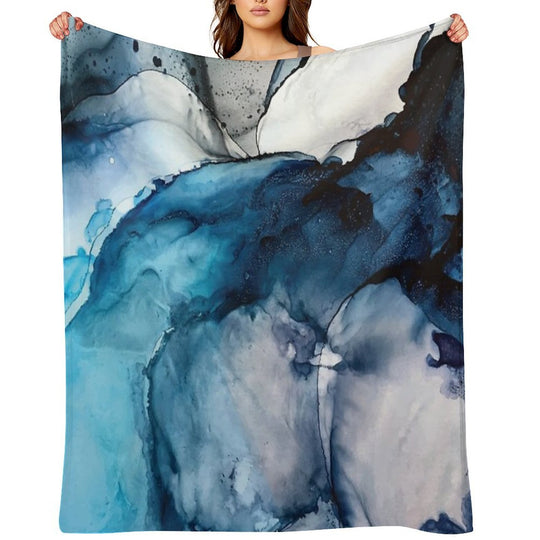 White Sand Blue Sea - Alcohol Ink Painting Premium Throw Blanket