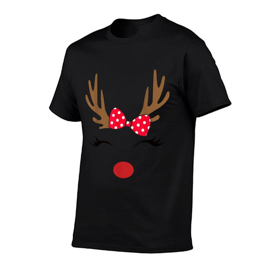 Womens Reindeer Face Glasses Leopard Christmas Costume Girls  Cotton T-Shirt