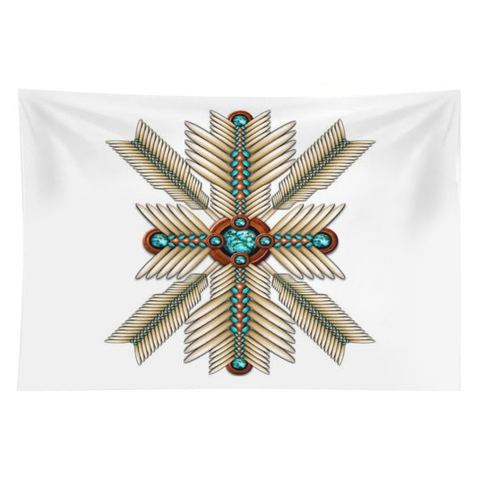Bone And Turquoise Sunburst Tapestry