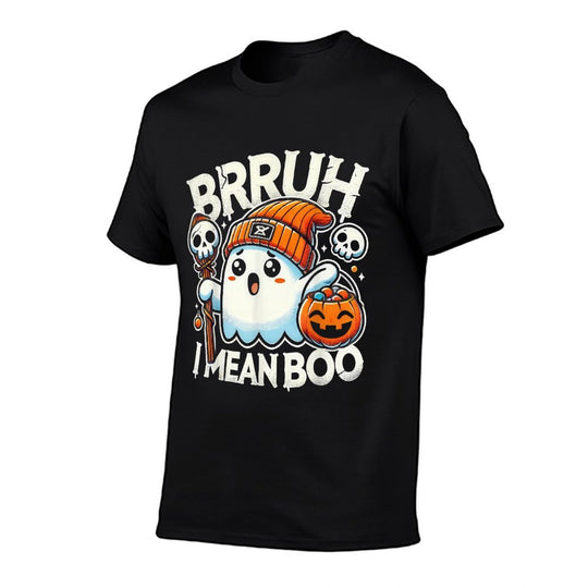 Bruh Ghost Halloween Cute Ghost Bruh I Mean Boo Candy Kids  Graphic-printed T-Shirt
