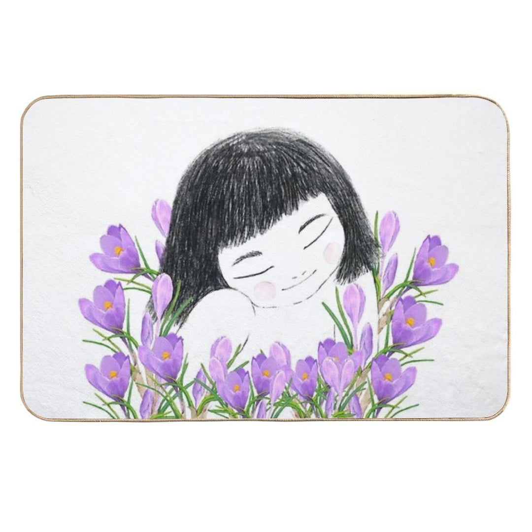 A Smiley Girl  Among Violet Saffron Blooms  Versatile Bath Mat