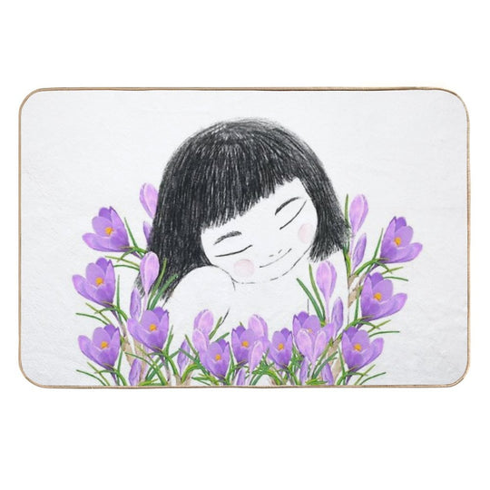 A Smiley Girl  Among Violet Saffron Blooms  Versatile Bath Mat
