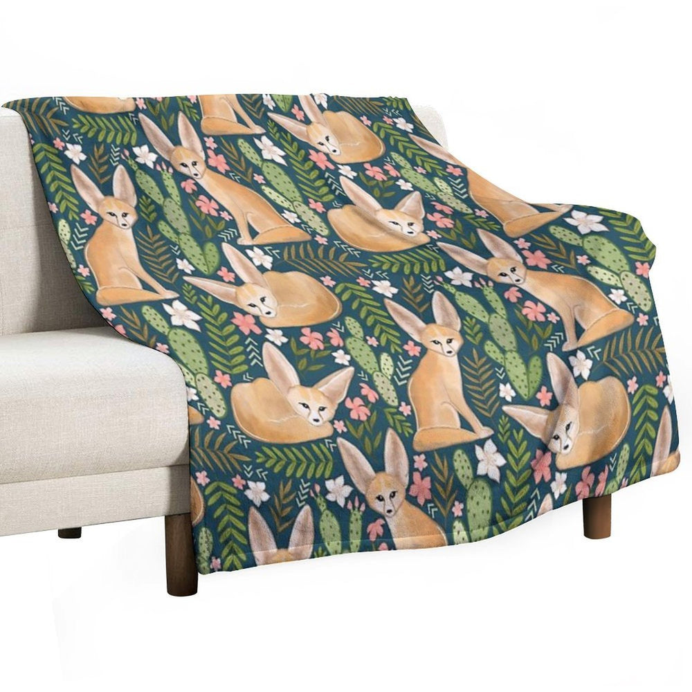Fantastic Fennec Foxes on Navy Wrinkle-free Throw Blanket