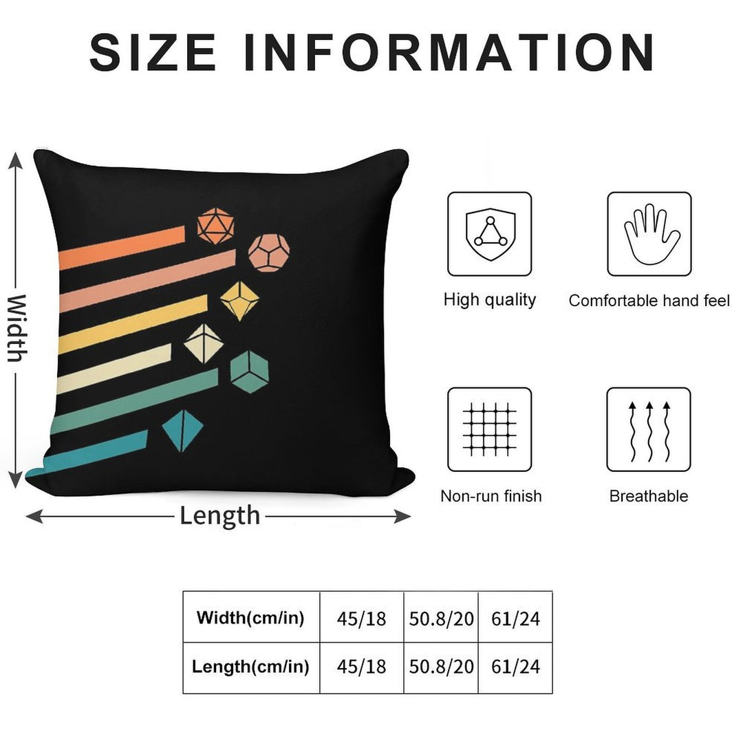 Retro Rainbow Polyhedral Dice Set Colors Tabletop RPG Soft Home Decor Throw Pillow