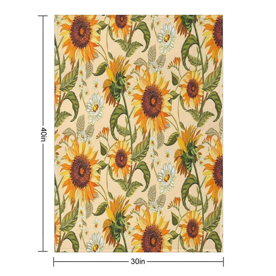 Sunflowers 70s Vintage Golden Retro Pattern, Yellow And Orange Flowers Lightweight Throw Blanket