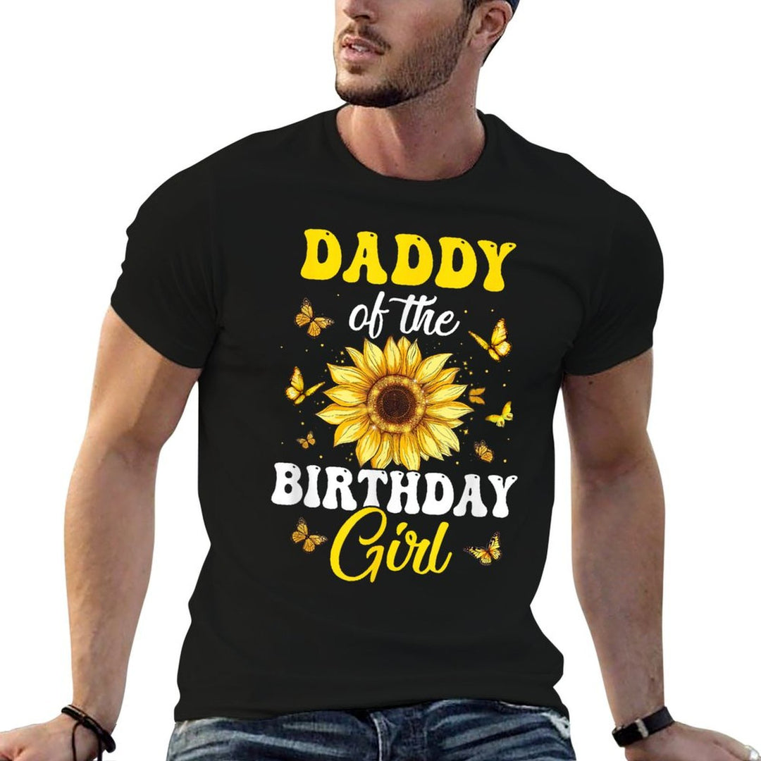 Daddy Of The Birthday Girl Sunflower Party Family Matching  Ribbed Collar T-Shirt