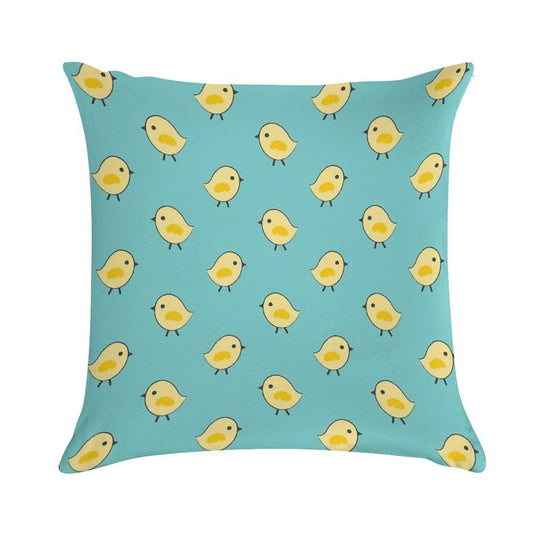 Busy Chicks Pattern - Yellow on Aqua Blue Soft Ultra-Soft Texture Throw Pillow