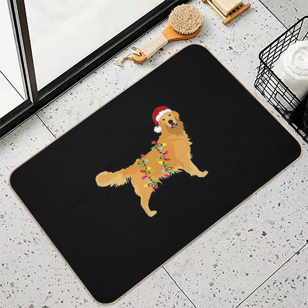 Golden Retriever Holiday Christmas Light - Golden Retriever Christmas in Santa Hat Holiday Santa Dog  Non-Slip Bath Mat