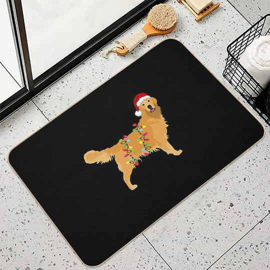 Golden Retriever Holiday Christmas Light - Golden Retriever Christmas in Santa Hat Holiday Santa Dog  Non-Slip Bath Mat