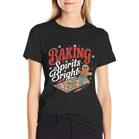 Baking Spirits Bright Funny Christmas Holiday Cookie Baker  Ribbed Collar T-Shirt