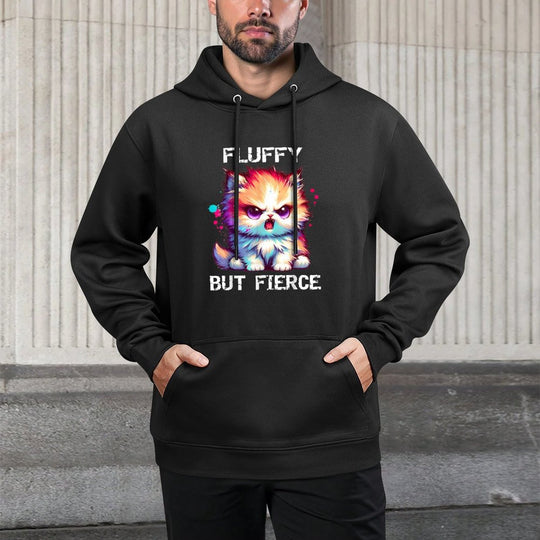 Fluffy But Fierce Funny Graphic Meme Kawaii Cat Anime Gifts Men Women Kids Relaxed Fit Hoodie