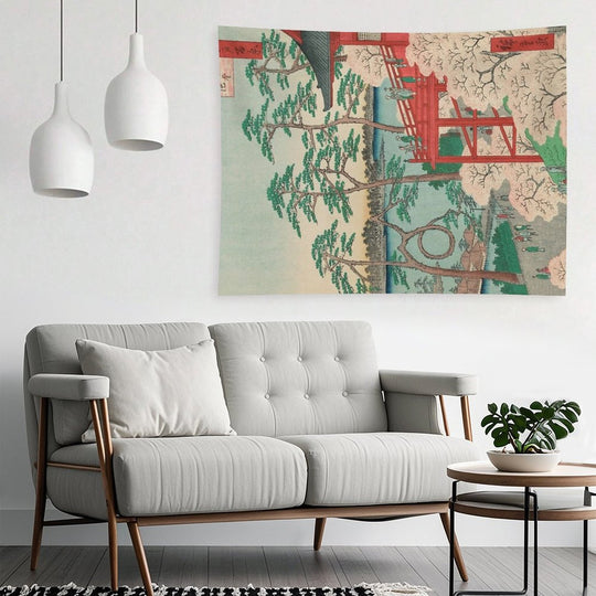 Spring Blossoms And Pond Ukiyo-e Japanese Art Tapestry