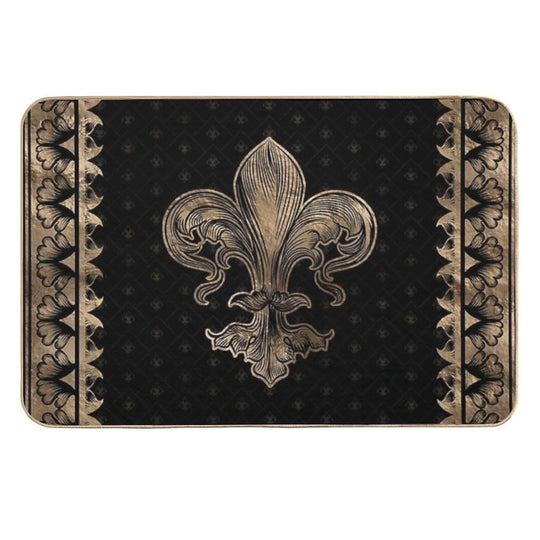 Fleur-de-lis - Black And Gold  Easy To Clean Bath Mat