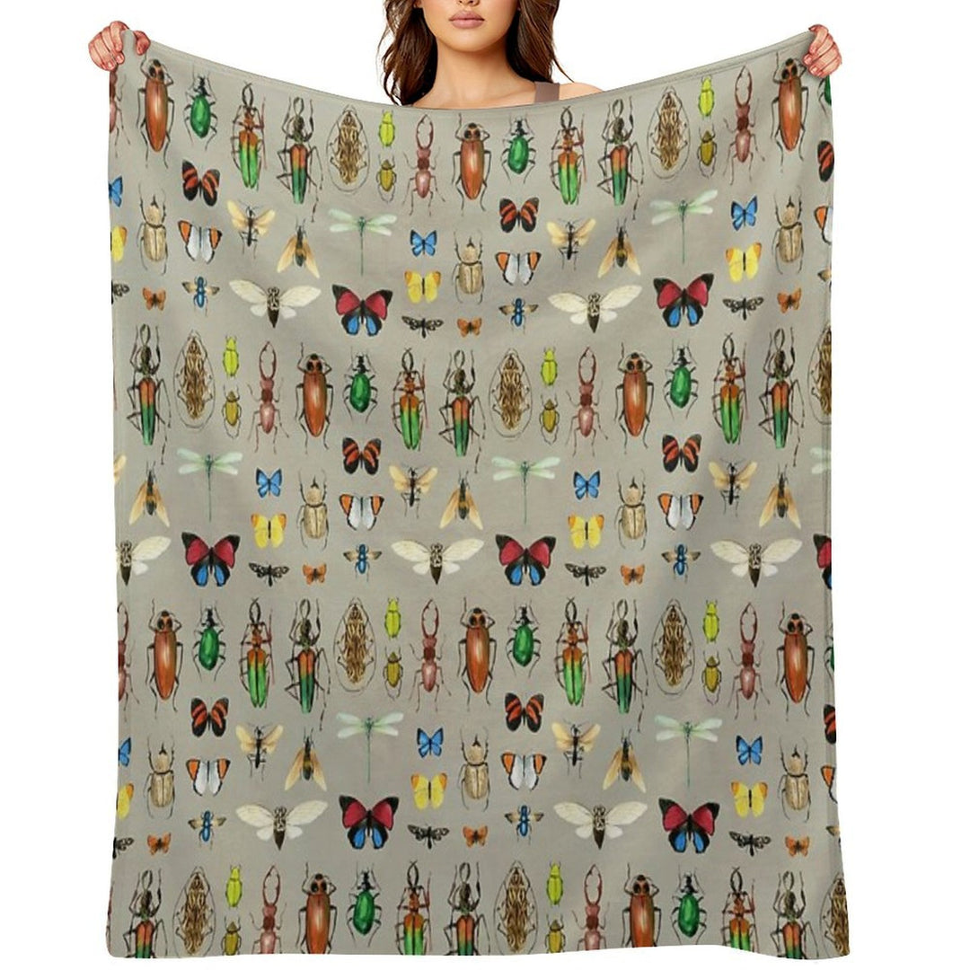 The Usual Suspects - Insects on Grey - Watercolour Bugs Pattern by Cecca Designs Plush Throw Blanket