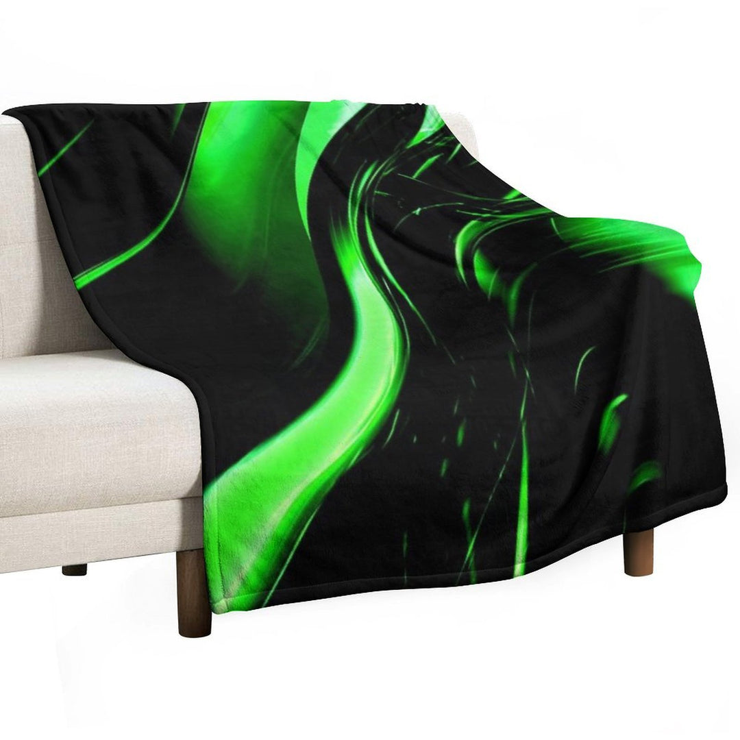 Lime Florescent Green And Black Swirling Abstract Design Pattern All-season Throw Blanket