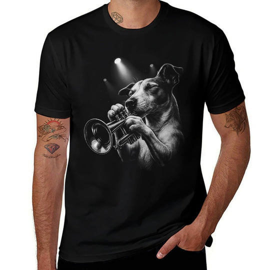 Womens Jack Russell Terrier Playing Trumpet Jazz Music Dog Lover  Graphic-printed T-Shirt