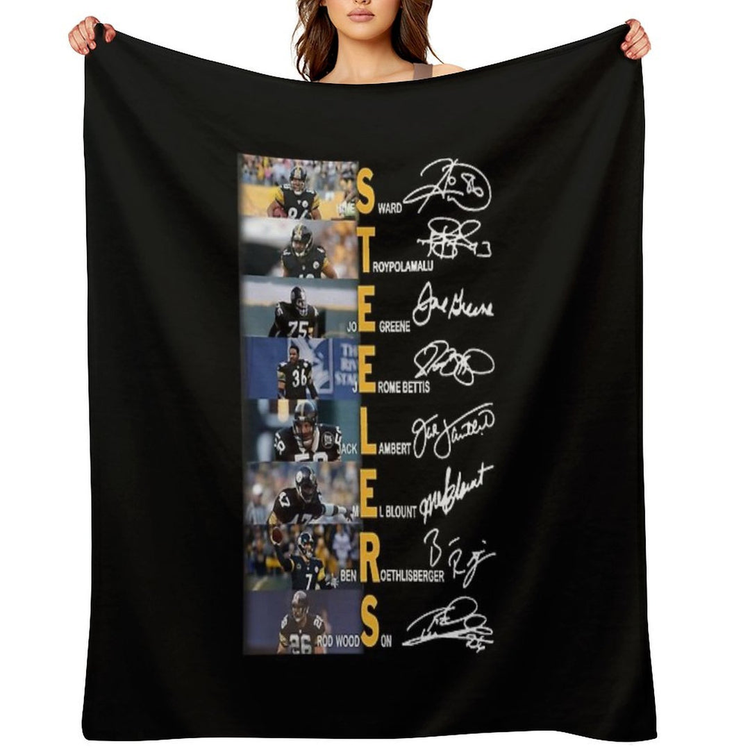 Hines Ward Troy Polamalu Joe Greene Signatures Easy Care Throw Blanket