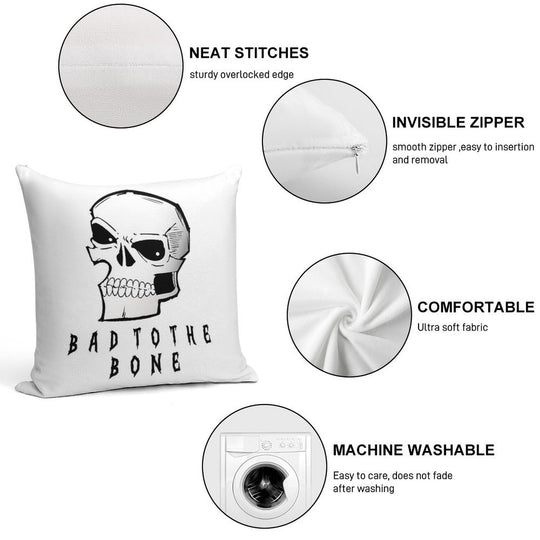 “Bad to The Bone – Gothic Rock Rebel Skull” Soft Reinforced Edging Throw Pillow