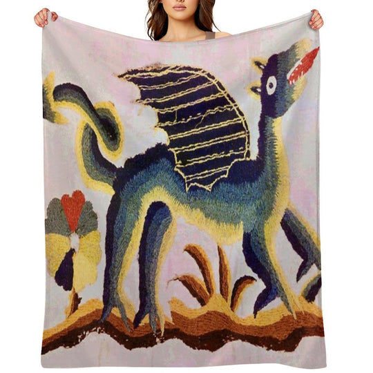 Crewel Dragon Vintage Floral Vector Pattern Eco-conscious Throw Blanket