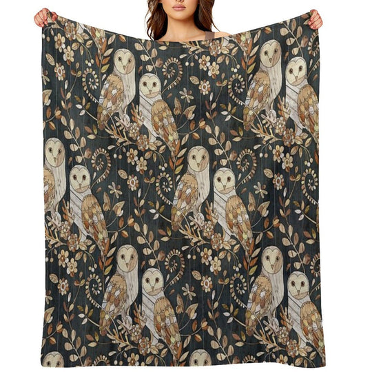 Wooden Wonderland Barn Owl Collage Travel-friendly Throw Blanket