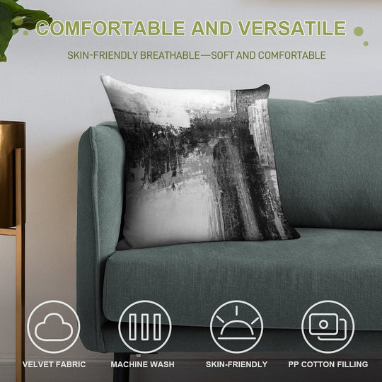 Black White Abstract Soft Shrink-Resistant Throw Pillow