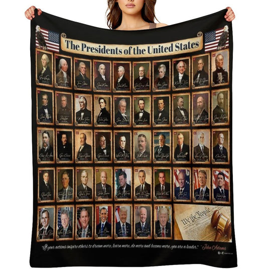 47 Presidents of The United States of America Featuring Donald Trump Black Background Travel-friendly Throw Blanket