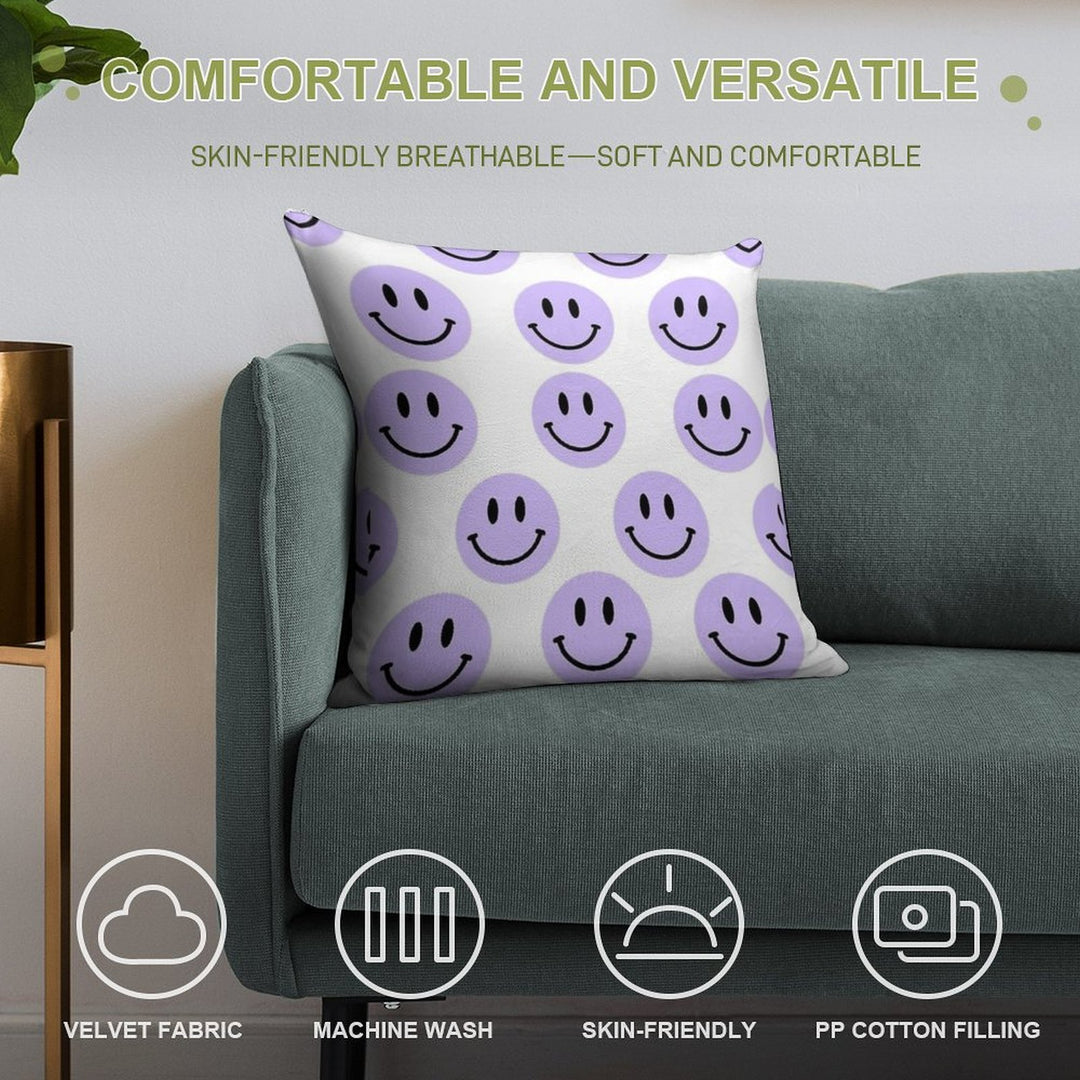 Purple Preppy Smile Print Soft Easy Maintenance Throw Pillow