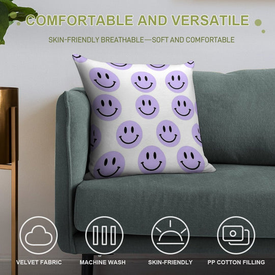 Purple Preppy Smile Print Soft Easy Maintenance Throw Pillow