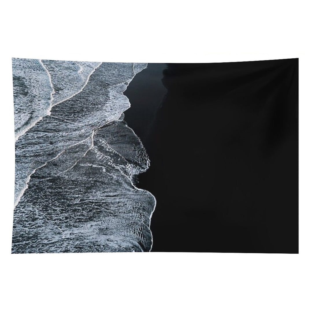 Minimalist Waves And Black Sand Beach in Iceland - Landscape Photography Tapestry