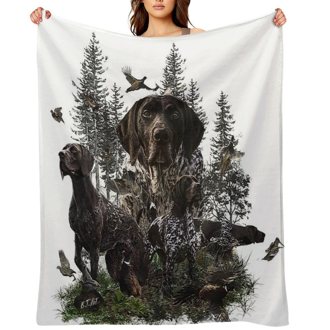 German Shorthaired Pointer, Bird Hunting Season Easy Care Throw Blanket