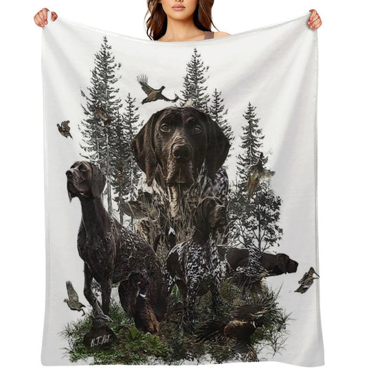 German Shorthaired Pointer, Bird Hunting Season Easy Care Throw Blanket
