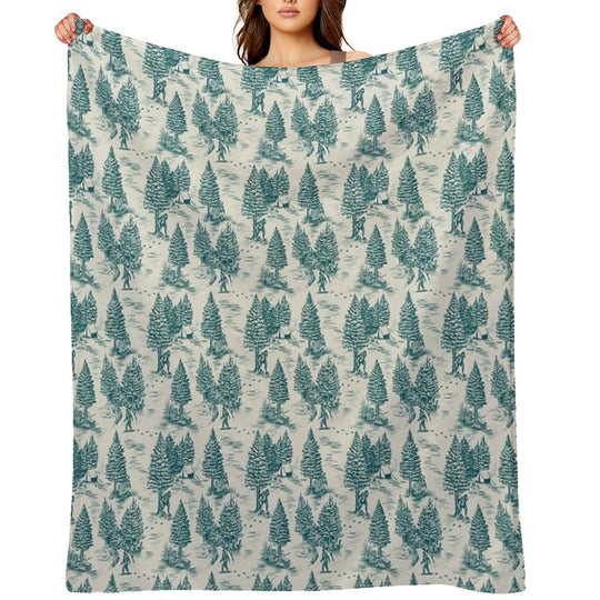 Bigfoot  Sasquatch Toile De Jouy in Teal Compact Throw Blanket