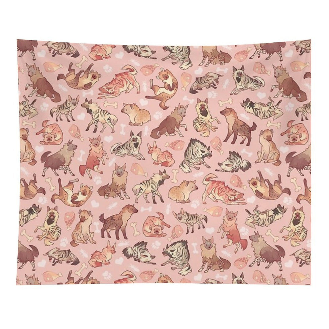 Hyenas in Milky Strawberry Tapestry