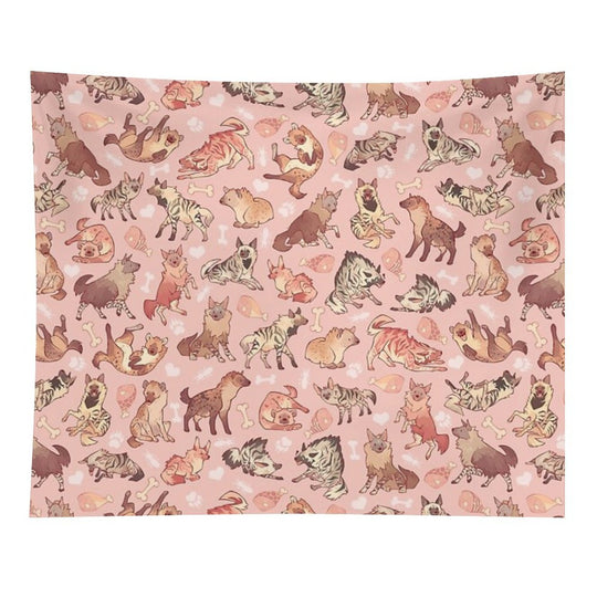 Hyenas in Milky Strawberry Tapestry