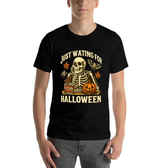Just Waiting for Halloween  Skeleton Pumpkin Design  Slim-fit Cut T-Shirt