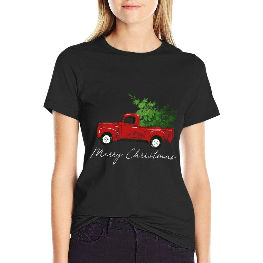 Vintage Wagon Christmas - Tree on Truck  Heathered Texture T-Shirt
