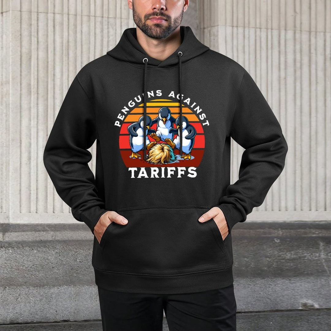 Funny Penguins Against Tariffs Resist Protest Men Women Shrink-Resistant Hoodie