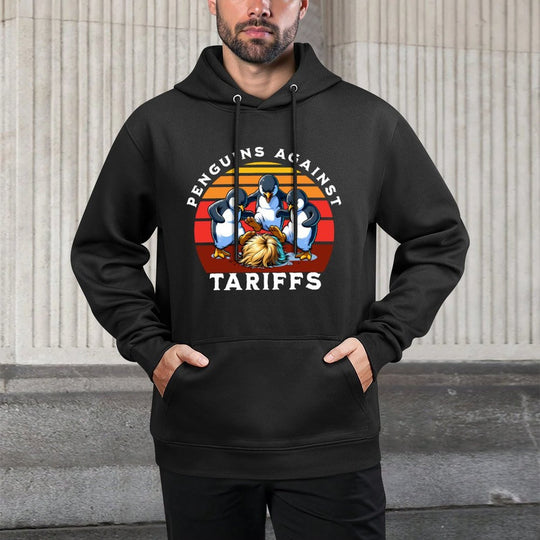 Funny Penguins Against Tariffs Resist Protest Men Women Shrink-Resistant Hoodie