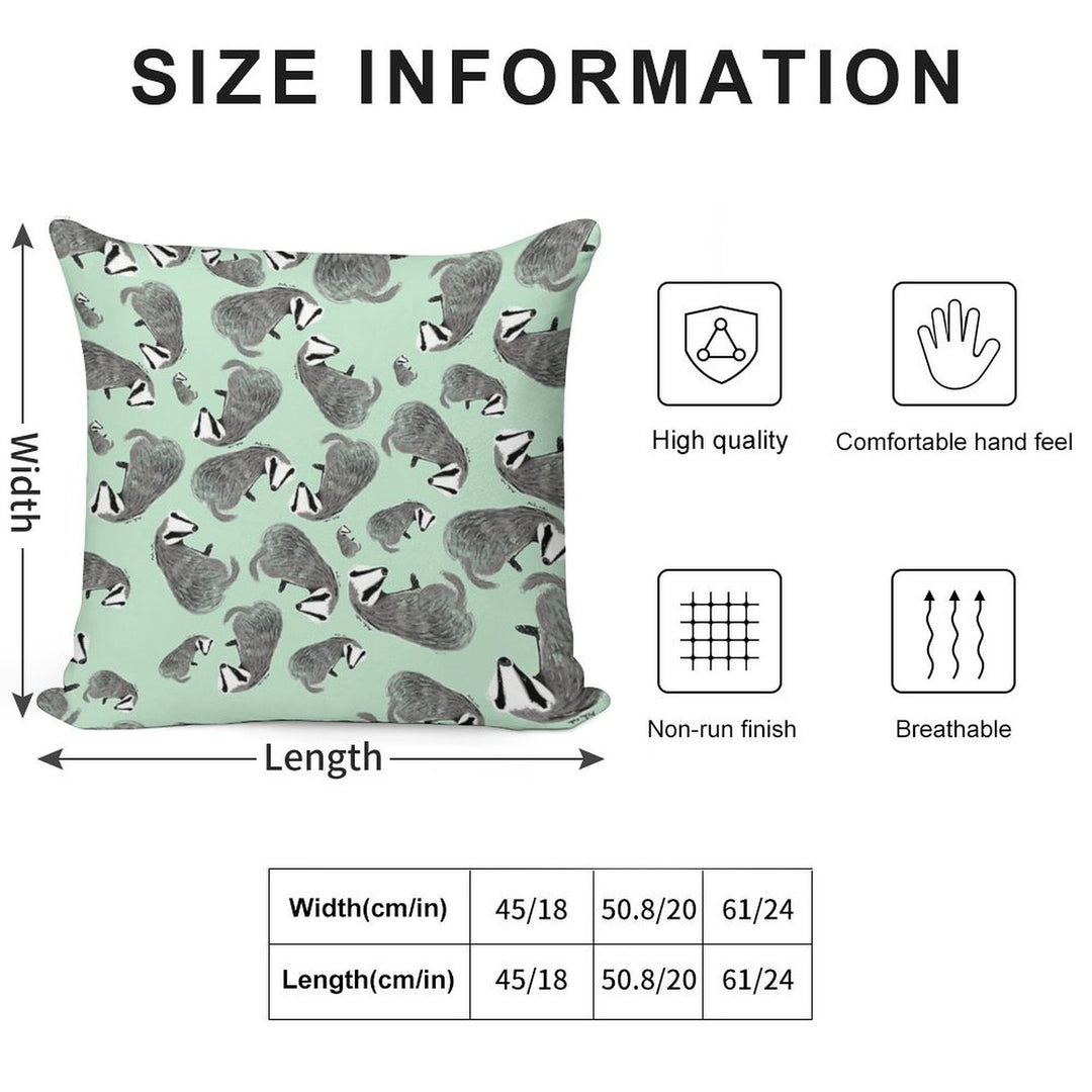 European Badger Pattern Soft Washable Throw Pillow