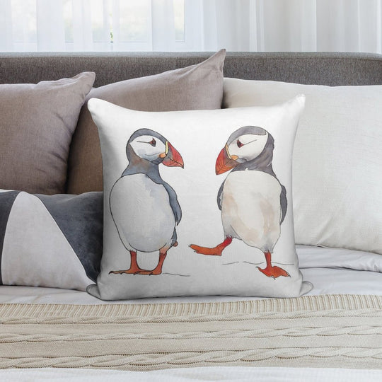 Puffin Friends Dancing - Illustration Soft Anti-Pilling Throw Pillow