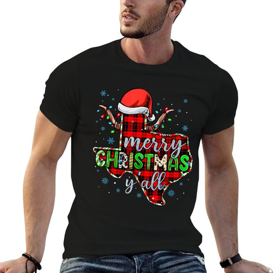 Funny Merry Christmas Yall Texas State Red Plaid Santa Hat  Moisture-wicking T-Shirt